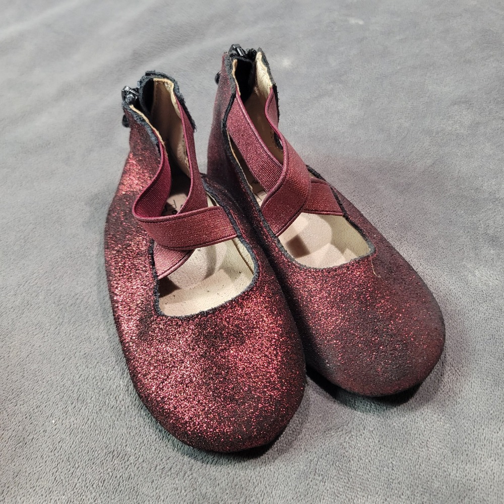 Monkey Feet Kids‎ Glitter Ballet Flats Sparkle Red Zipper Shoes Size 18-24M